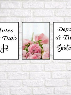 Quadros decorativos p quarto gratidao com flores moldura