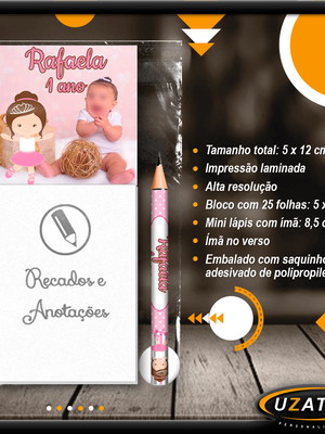 Bloco personalizado com ímã e mini lápis - bailarina