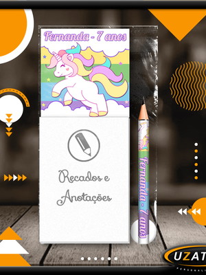 Bloco personalizado com ímã e mini lápis - unicórnio