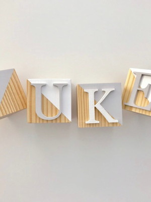 Cubo dado nome do bebê pinus kit com 4un
