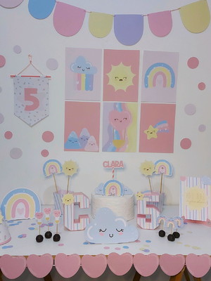 Kit decoração festa personalizada arco íris candy color