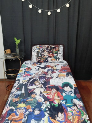 Lençol solteiro 2pç anime geek com fronha p/ travesseiro