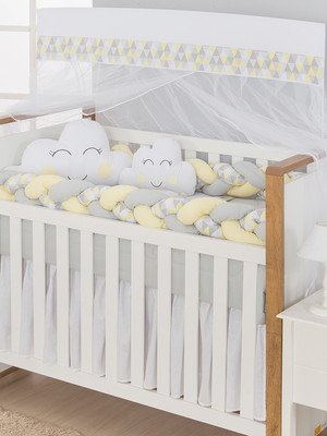 Kit berço trança nuvem baby triângulos amarelo 09 peças