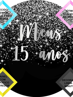 Painel de festa em tecido-glitter prata 15 anos-1,50x1,50