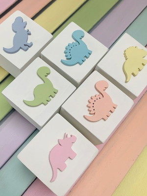 Cubo em mdf dinossauro candy color - kit com 6un