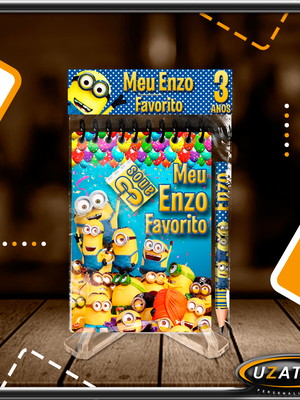 Bloco personalizado com lapela e mini lápis - minions