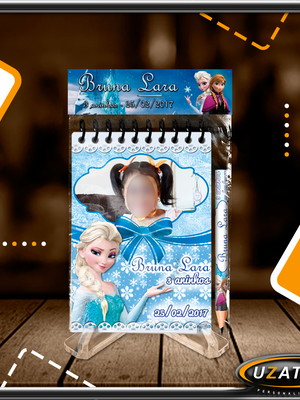 Bloco personalizado com lapela e mini lápis - frozen