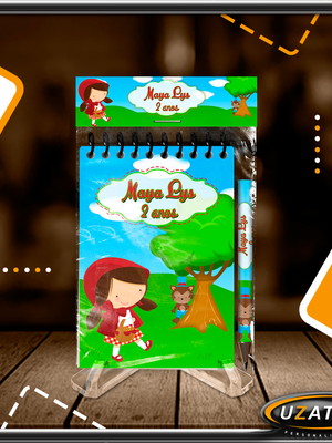 Bloco personalizado com mini lápis - chepeuzinho vermelho