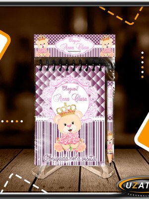 Bloco personalizado com lapela e mini lápis - ursinha
