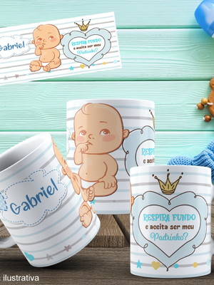 Lembrancinha caneca de polímero convite para padrinho