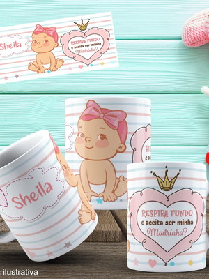 Lembrancinha caneca de polímero convite para madrinha