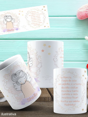 Lembrancinha caneca de polímero convite para madrinha