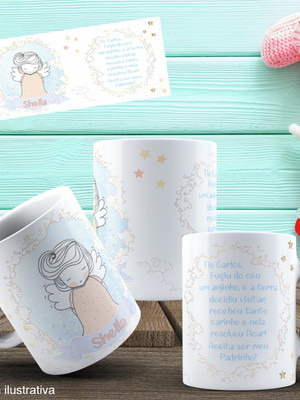 Lembrancinha caneca de polímero convite para padrinho