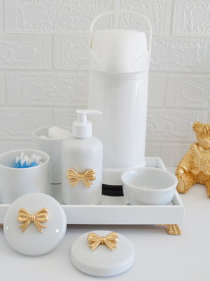 Kit higiene porcelana laço dourado bebê meninas térmica k030
