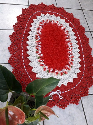 Tapete de crochê luxo, vermelho e branco