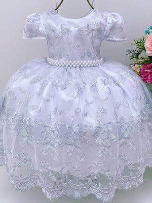 Vestido branco infantil batizado com renda