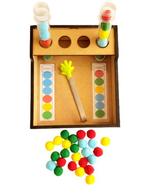 Jogo educativo sequência lógica de cores em pinça em m.d.f