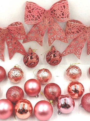 Kit 18 bolas 6cm + 3 laços grandes decoração natal rose gold