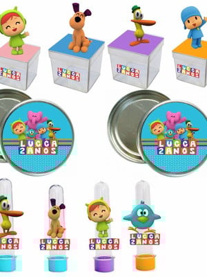 Kit 30 itens festa pocoyo latinha tubete caixinha 3d
