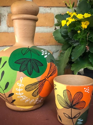 Moringa de barro + copo de cerâmica de brinde