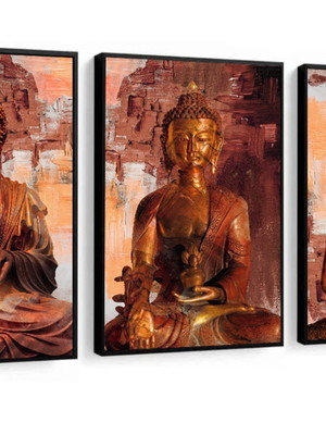 3 quadros buda decoração meditação conjunto budista moldura
