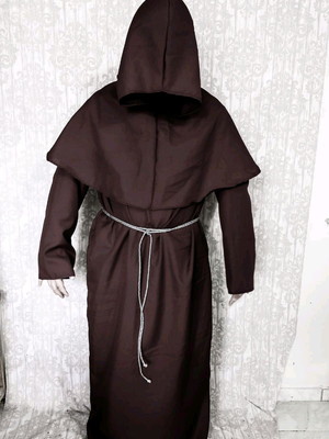 Capa monge padre medieval com capuz na cor marrom