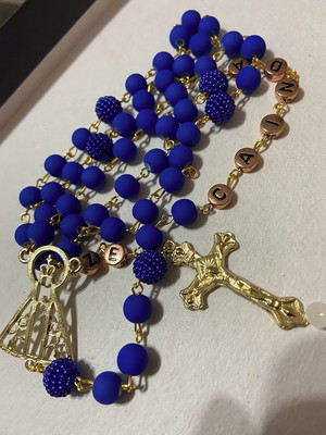Terço personalizado com nome - azul