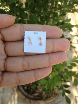 Brinco em ouro 18k infantil bola+ ponto de luz em ouro 18k