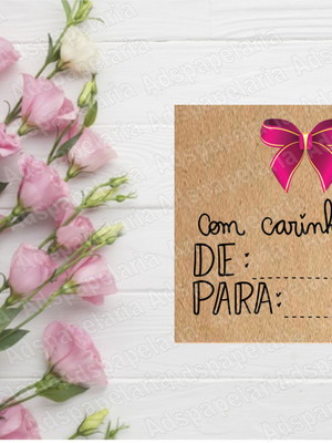Tags agradecimento cliente kraft laço rosa de para