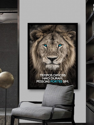 Quadro decorativo frase motivação leão de judá com moldura