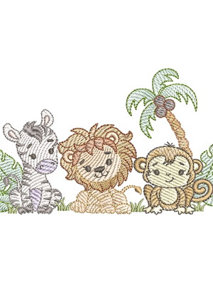 Matriz de bordado computadorizad zebra, leão e macaco ripled
