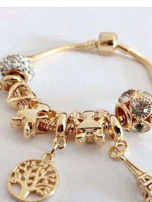Pulseira estilo pandora completa com 7 berloques e trava