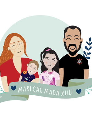 Ilustração personalizada família digital 3/4 personagens