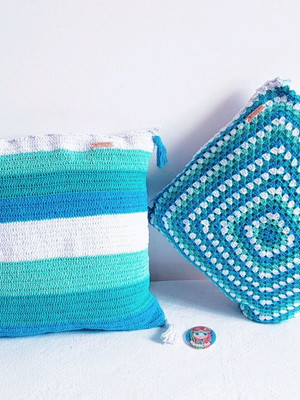 Kit capa de almofadas em crochê oceano