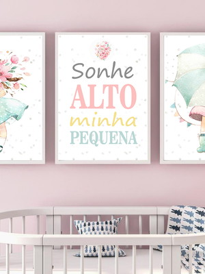 Quadros decorativos menina no jardim aquarela
