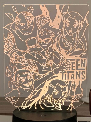 Luminária mesa/bancada acrílíco led 3d rgb - teen titans 4