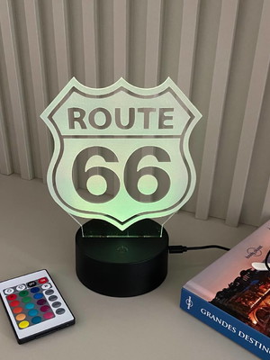 Luminária mesa/bancada acrílíco led 3d rgb - route 66