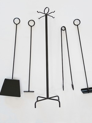 Conjunto de limpeza para lareira 5 peças em ferro cor preto