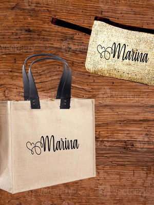 Ecobag em juta c/alças couro+necessaire personalizada
