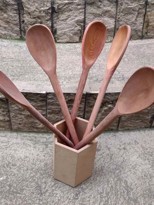 Colheres de pau + potinho sextavado mdf crú (kit c/ 6 peças)