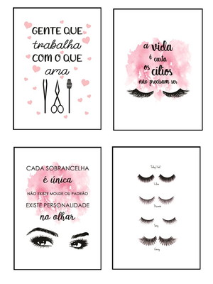 Quadros cílios lash design sobrancelhas kit 4 peças