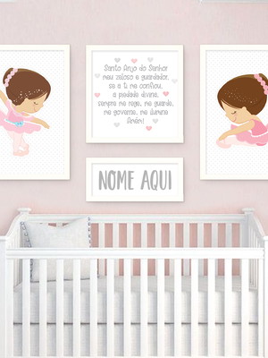 Quadros decorativos quarto menina bailarina rosa com nome