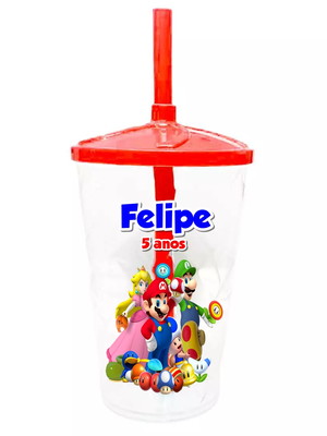 Copo twister personalizado 400ml lembrancinha super mário