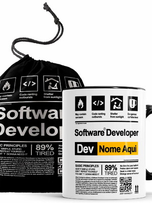 Caneca desenvolvedor de software com nome + saquinho