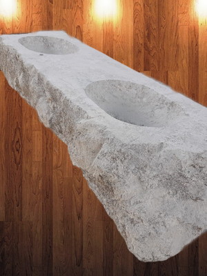 Bancada pia pia lavabo duplo em pedra 160x45.