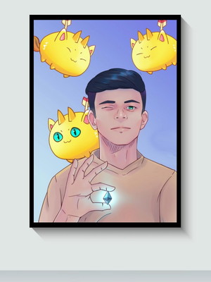 Quadro axie infinity jogo ntf criptomoedas c/ moldura tam a3