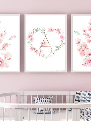Quadros decorativos kit floral inicial aquarela