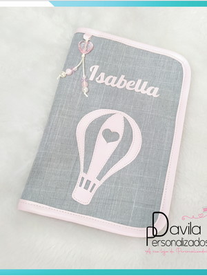 Capa caderneta de vacina cinza com rosa bebê fech zíper