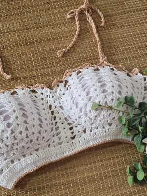 Cropped de crochê de concha frente única top de crochê