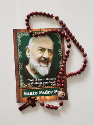 Lindo terço são padre pio em madeira - 37 cm